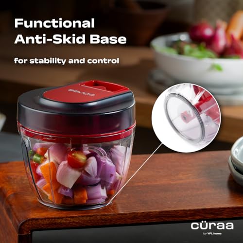 CÜRAA ChopLab Lite Manual Vegetable Chopper for Kitchen Use | By Chef Sanjyot Keer | Mini Chopper for Kitchen with Stainless Steel Blades – 650ml (Red) - Image 4