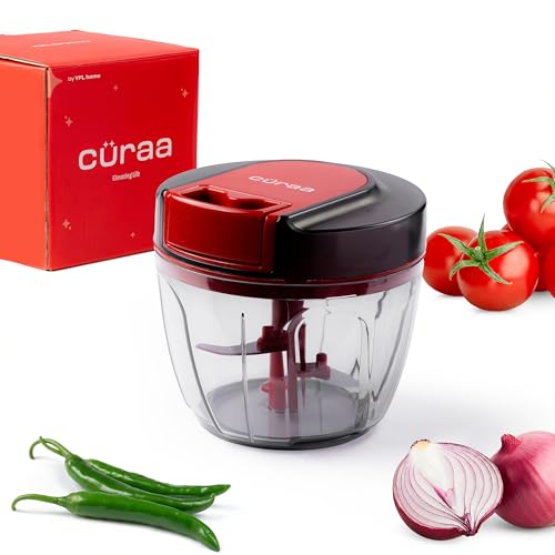 CÜRAA ChopLab Lite Manual Vegetable Chopper for Kitchen Use | By Chef Sanjyot Keer | Mini Chopper for Kitchen with Stainless Steel Blades – 650ml (Red) - Image 1
