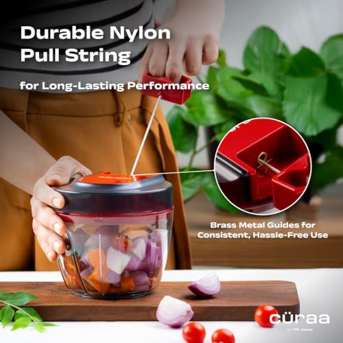 CÜRAA ChopLab Lite Manual Vegetable Chopper for Kitchen Use | By Chef Sanjyot Keer | Mini Chopper for Kitchen with Stainless Steel Blades – 650ml (Red) - Image 2