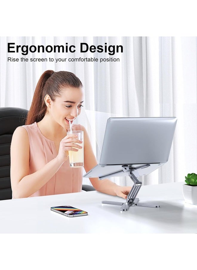 Adjustable Aluminum Laptop Stand with 360° Rotating Base (Silver)
