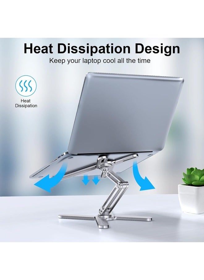 Adjustable Aluminum Laptop Stand with 360° Rotating Base (Silver)