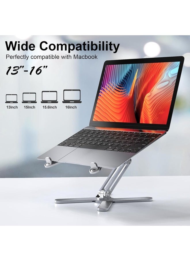 Adjustable Aluminum Laptop Stand with 360° Rotating Base (Silver)