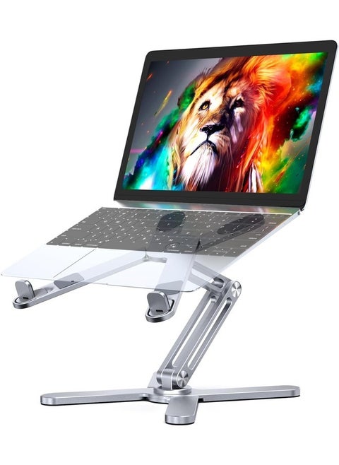 Adjustable Aluminum Laptop Stand with 360° Rotating Base (Silver)
