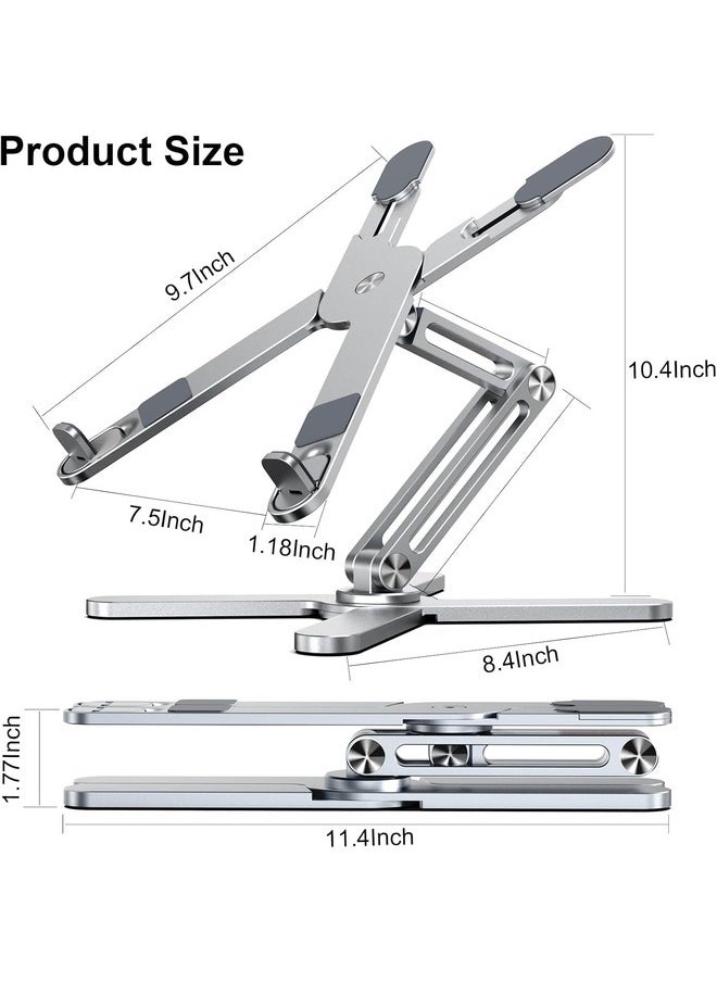 Adjustable Aluminum Laptop Stand with 360° Rotating Base (Silver)