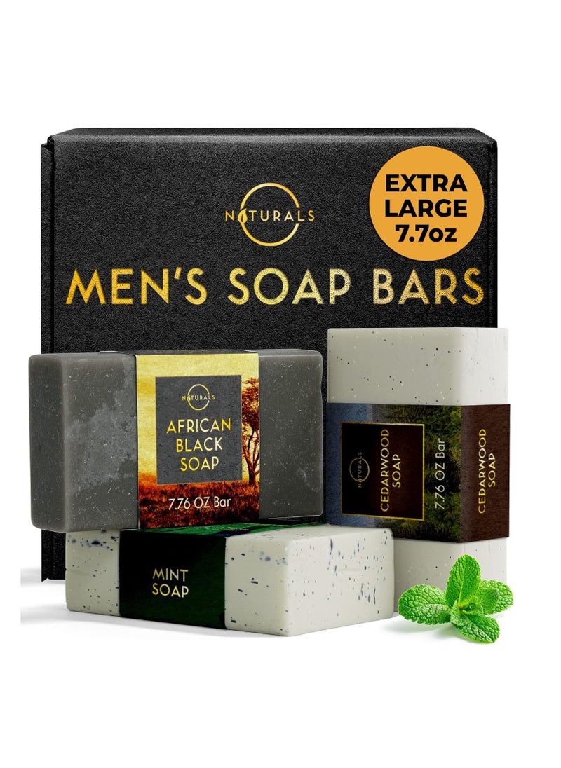O Naturals O Naturals Bar Soap for Men - 3-Pcs Mens Soap Bar - Natural Soap - Mens Soap - Body Men Soap Bars - Natural Soap for Men - Organic Men's Soap Bars - Exfoliating Bar Soap - African Black,Cedarwood,Mint  - Image 1