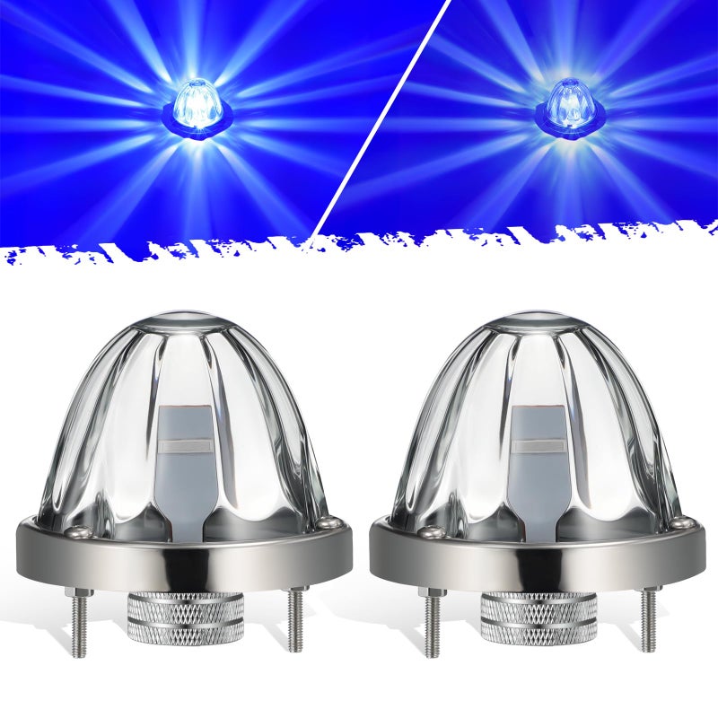 Partsam 2Pcs Glass Watermelon Lights Patented Clear Lens Blue LED Side Marker Clearance Lights with Bezel Replacement for Kenworth Peterbilt Freightliner Trucks