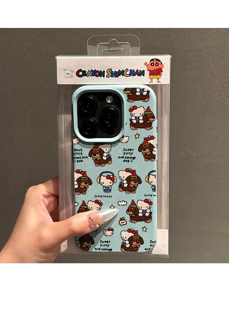 NIBEMINENT Sausage Dog Kitty Protective TPU Case Cover For iPhone 16 Pro Max, Light Blue