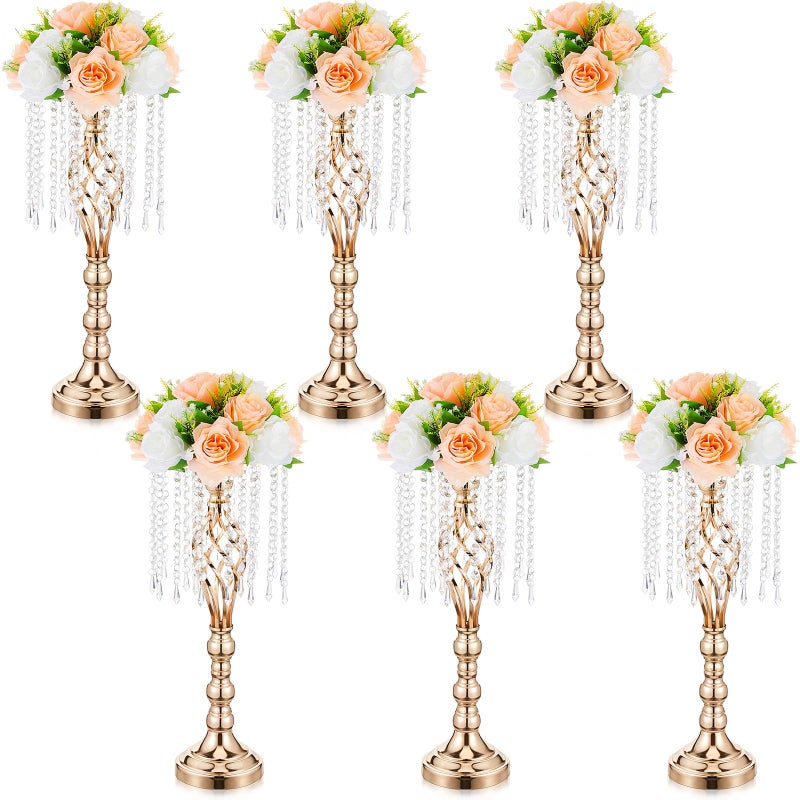 Amylove 6 Pcs Wedding Centerpieces Tall Vases - 21.7 Inch Gold Crystal Geometric Flower Stand, Elegant Table Decor for Wedding Reception, Party, Banquet, Hotel Decorations (21.7 Inch,Crystal) - Image 1