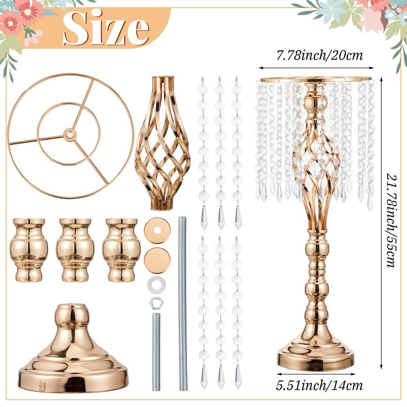 Amylove 6 Pcs Wedding Centerpieces Tall Vases - 21.7 Inch Gold Crystal Geometric Flower Stand, Elegant Table Decor for Wedding Reception, Party, Banquet, Hotel Decorations (21.7 Inch,Crystal) - Image 2