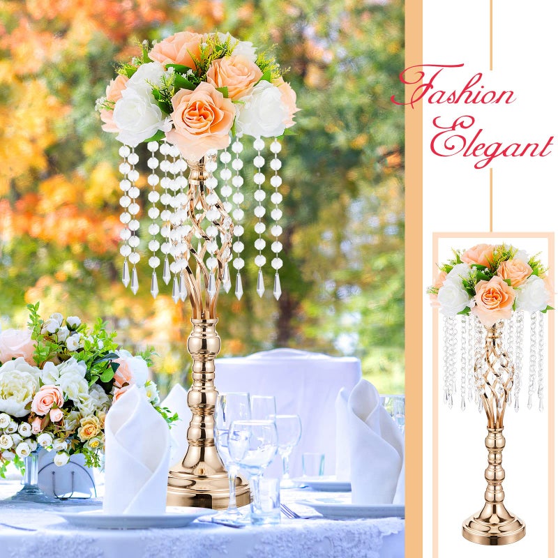 Amylove 6 Pcs Wedding Centerpieces Tall Vases - 21.7 Inch Gold Crystal Geometric Flower Stand, Elegant Table Decor for Wedding Reception, Party, Banquet, Hotel Decorations (21.7 Inch,Crystal) - Image 3