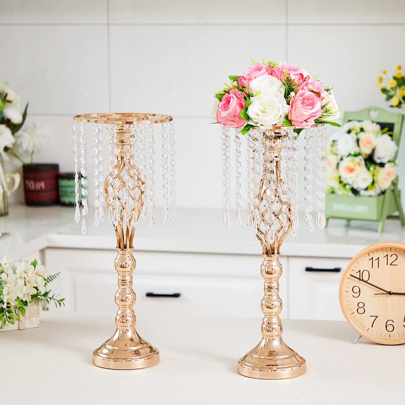Amylove 6 Pcs Wedding Centerpieces Tall Vases - 21.7 Inch Gold Crystal Geometric Flower Stand, Elegant Table Decor for Wedding Reception, Party, Banquet, Hotel Decorations (21.7 Inch,Crystal) - Image 4