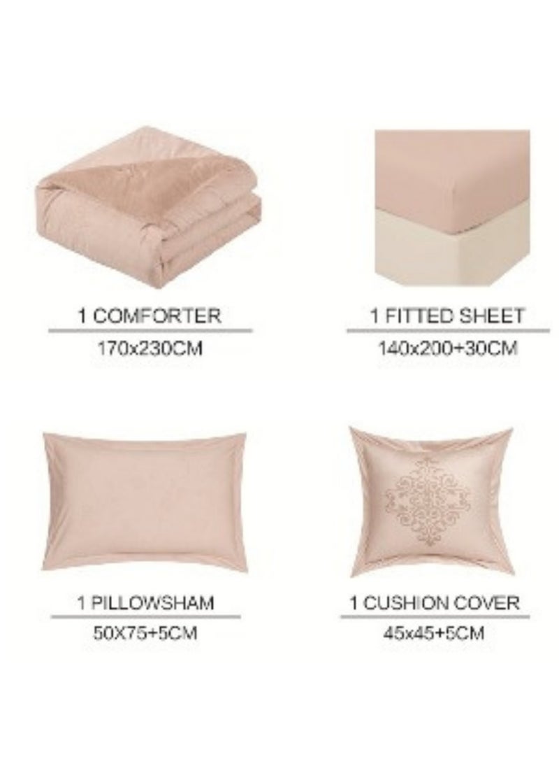 SMART HOME Double-sided winter bedspread (velvet side and fur side) with shiny jacquard patterns - Filled bedspread - Luxury 4-piece complete sleeping set includes a bedspread 170x230 cm + a fitted sheet 140x200+30 cm + 1 pillowcase 50x75+5 cm + 1 square pillowcase 45x45+5 cm - Elegant hotel bedspreads, soft and warm for the roomDouble-sided winter bedspread (velvet side and fur side) with shiny jacquard patterns - Filled bedspread - Luxury 4-piece complete sleeping set includes a bedspread 170x230 cm + a fitted sheet 140x200+30 cm + 1 pillowcase 50x75+5 cm + 1 square pillowcase 45x45+5 cm - Elegant hotel bedspreads, soft and warm for the room - Image 5