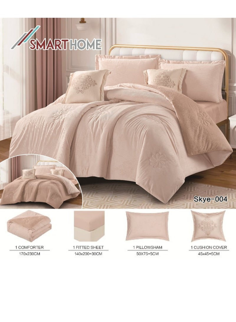 SMART HOME Double-sided winter bedspread (velvet side and fur side) with shiny jacquard patterns - Filled bedspread - Luxury 4-piece complete sleeping set includes a bedspread 170x230 cm + a fitted sheet 140x200+30 cm + 1 pillowcase 50x75+5 cm + 1 square pillowcase 45x45+5 cm - Elegant hotel bedspreads, soft and warm for the roomDouble-sided winter bedspread (velvet side and fur side) with shiny jacquard patterns - Filled bedspread - Luxury 4-piece complete sleeping set includes a bedspread 170x230 cm + a fitted sheet 140x200+30 cm + 1 pillowcase 50x75+5 cm + 1 square pillowcase 45x45+5 cm - Elegant hotel bedspreads, soft and warm for the room - Image 3