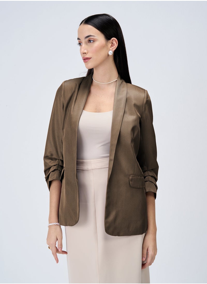 Salt Attire Women's Elegant Umber Green Blazer - Tailored Fit, Premium Polyester Jacket for Office, Events, and Versatile Style  - Image 1