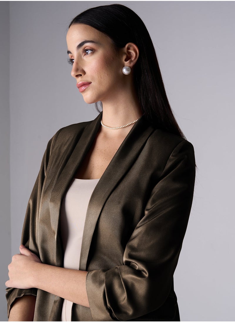 Salt Attire Women's Elegant Umber Green Blazer - Tailored Fit, Premium Polyester Jacket for Office, Events, and Versatile Style  - Image 2