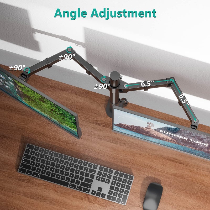 WALI Dual Monitor Stand for Desk, Dual Monitor Mounts for 2 Monitors up to 27 inch, 2 Monitor Desk Mount Holds up to 22 lbs, Height Adjustable Swivel Tilt Rotation, 75x75/100x100mm (M002), Black - Image 4