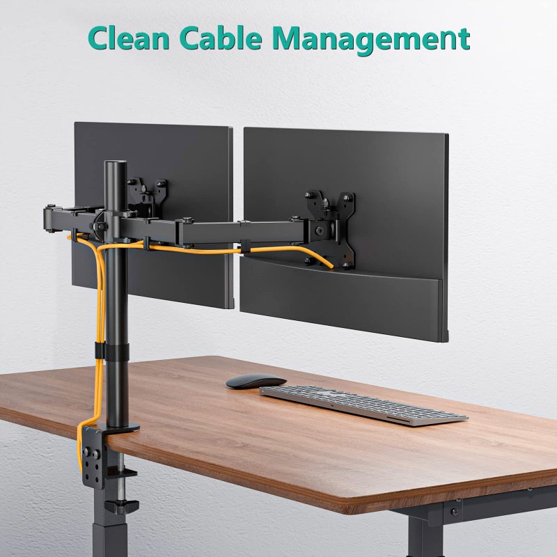 WALI Dual Monitor Stand for Desk, Dual Monitor Mounts for 2 Monitors up to 27 inch, 2 Monitor Desk Mount Holds up to 22 lbs, Height Adjustable Swivel Tilt Rotation, 75x75/100x100mm (M002), Black - Image 5