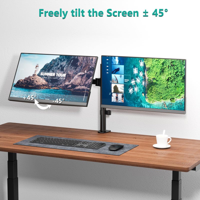 WALI Dual Monitor Stand for Desk, Dual Monitor Mounts for 2 Monitors up to 27 inch, 2 Monitor Desk Mount Holds up to 22 lbs, Height Adjustable Swivel Tilt Rotation, 75x75/100x100mm (M002), Black - Image 3