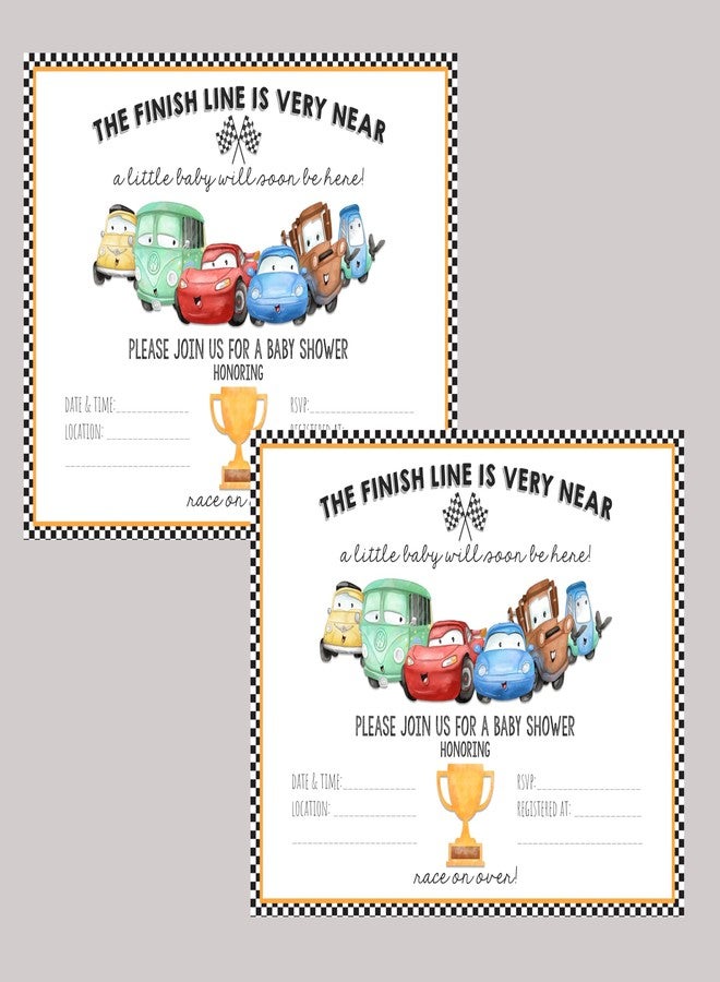 Silly Goose Gifts The Finish Line Is Very Near - Cars Themed Baby Shower Invite - Ideal for Movie Cartoon Character Themed Invitations - Set Includes 12 Baby Shower Invitations and Envelopes - Image 1