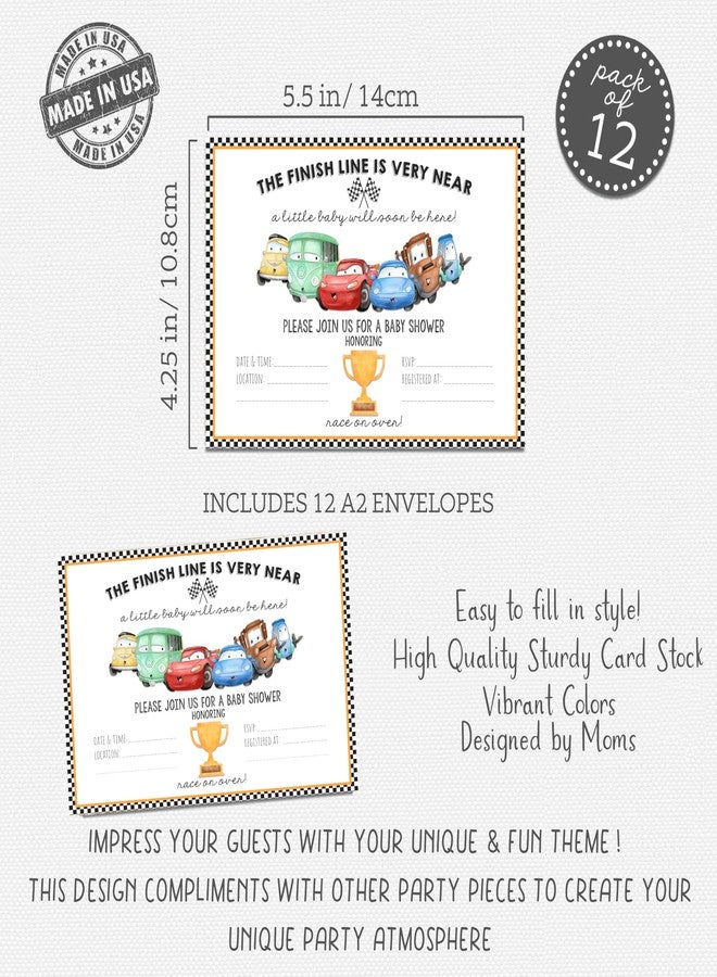 Silly Goose Gifts The Finish Line Is Very Near - Cars Themed Baby Shower Invite - Ideal for Movie Cartoon Character Themed Invitations - Set Includes 12 Baby Shower Invitations and Envelopes - Image 2