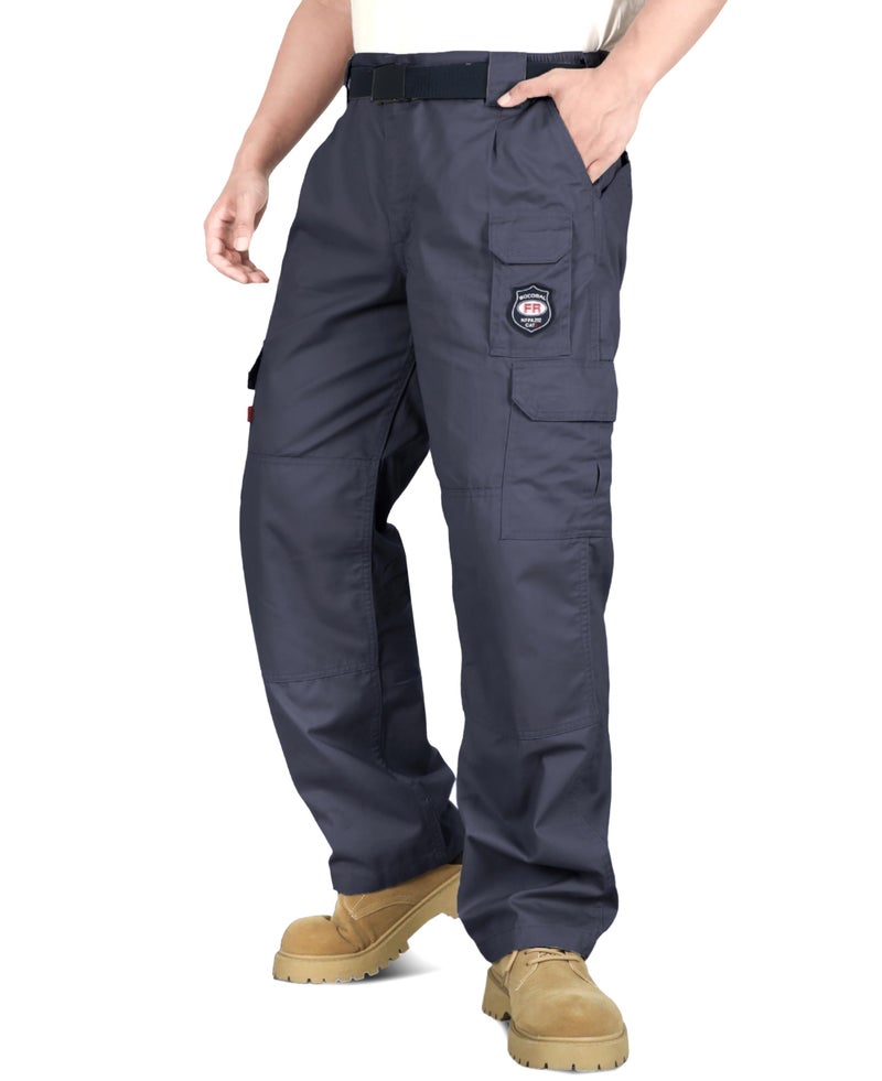 BOCOMAL Men's FR Cargo Pants Fire Resistant Pants Midweight 7.5oz 100% Cotton Gray Elastic Waist Pants - Image 1