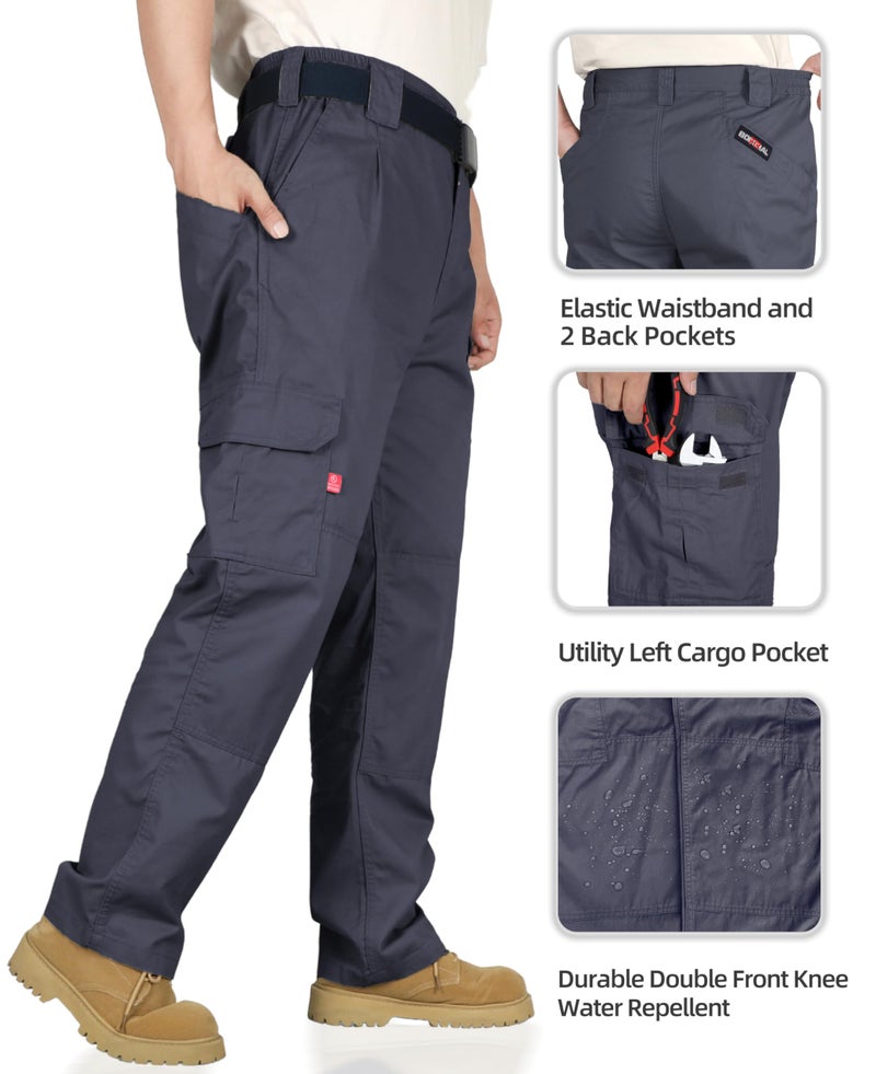 BOCOMAL Men's FR Cargo Pants Fire Resistant Pants Midweight 7.5oz 100% Cotton Gray Elastic Waist Pants - Image 2