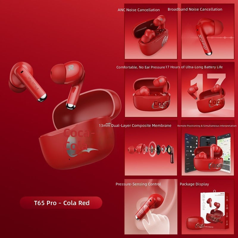 Coca-Cola T65Pro True Wireless Earbuds - Bluetooth 6.0, ANC Noise Cancellation, In-Ear, for Sports & Gaming (Gift) - Image 1