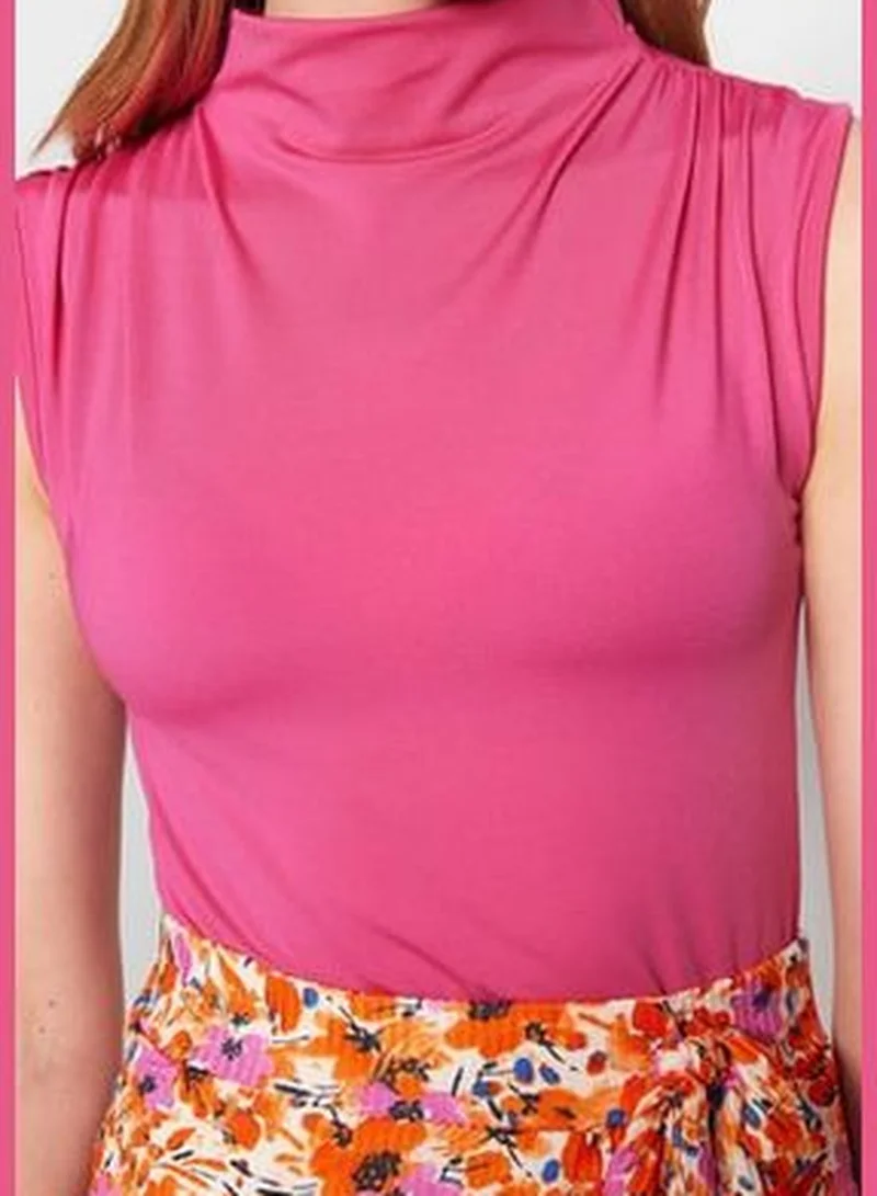 trendyol Fuchsia Turtleneck Sleeveless Flexible Smart Knitted Body with Snap Button TWOAW22BD0006