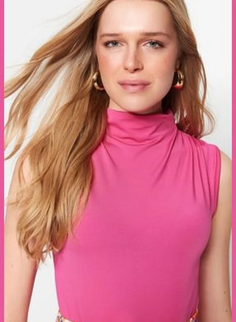trendyol Fuchsia Turtleneck Sleeveless Flexible Smart Knitted Body with Snap Button TWOAW22BD0006