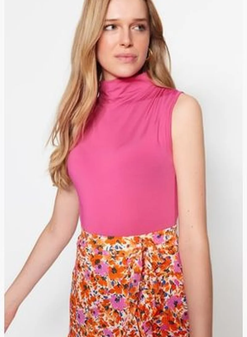 trendyol Fuchsia Turtleneck Sleeveless Flexible Smart Knitted Body with Snap Button TWOAW22BD0006