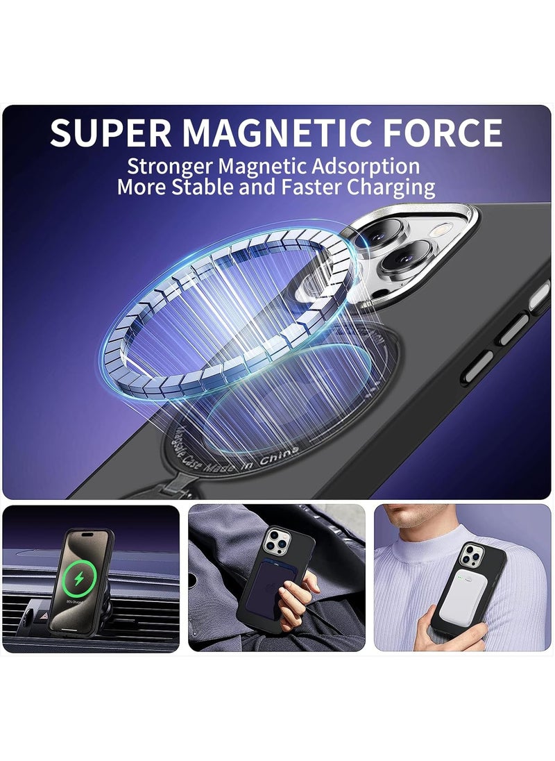 Generic - Magnetic Matte PC Case Compatible with IPhone 15/15 Plus/15 Pro/15 Pro Max, MagSafe Compatible, 360 Degree Rotating Magnetic Invisible Stand - Image 1