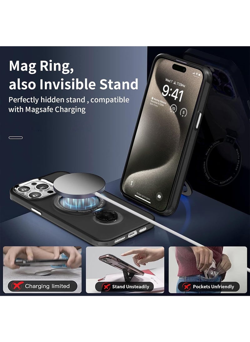 Generic - Magnetic Matte PC Case Compatible with IPhone 15/15 Plus/15 Pro/15 Pro Max, MagSafe Compatible, 360 Degree Rotating Magnetic Invisible Stand - Image 1