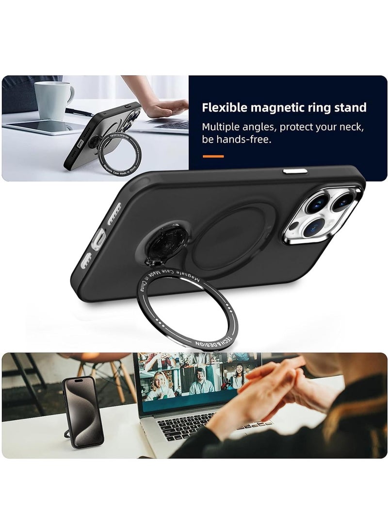 Generic - Magnetic Matte PC Case Compatible with IPhone 15/15 Plus/15 Pro/15 Pro Max, MagSafe Compatible, 360 Degree Rotating Magnetic Invisible Stand - Image 1