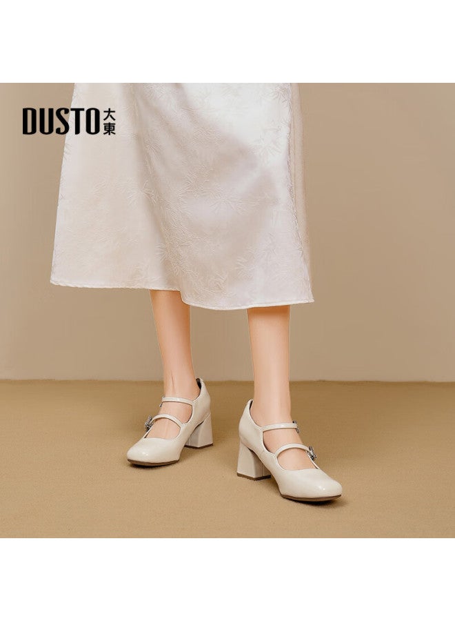 DUSTO Dadong Mary Jane Shoes For Women, Spring New Style, Chunky Heel, High Heel, Ankle Strap, Round Toe, Decorative Buckle, Shallow Mouth, C0044 - Image 1