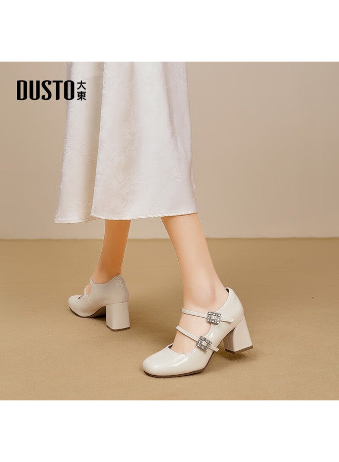 DUSTO Dadong Mary Jane Shoes For Women, Spring New Style, Chunky Heel, High Heel, Ankle Strap, Round Toe, Decorative Buckle, Shallow Mouth, C0044 - Image 3