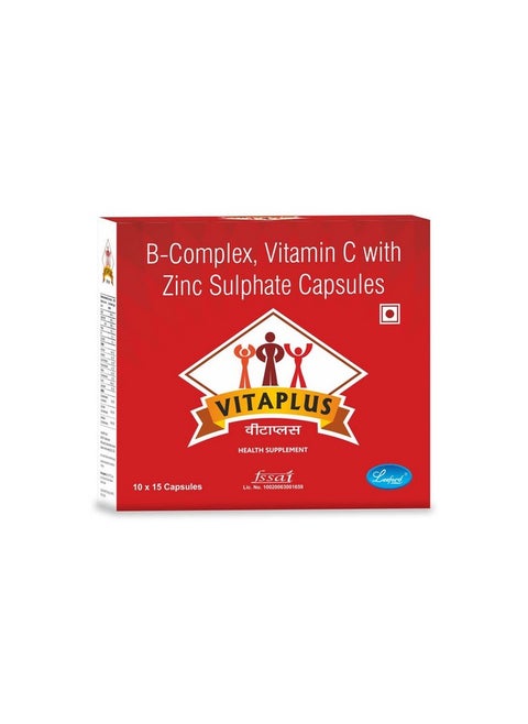Vitaplus Capsules Pack Of 10 Strips (Total 150 Capsules) With B- Complex, Vitamin C With Zinc Sulphate|Enhances Energy And Immunity|Support Healthy Brain Function|Health Supplement (Unisex)