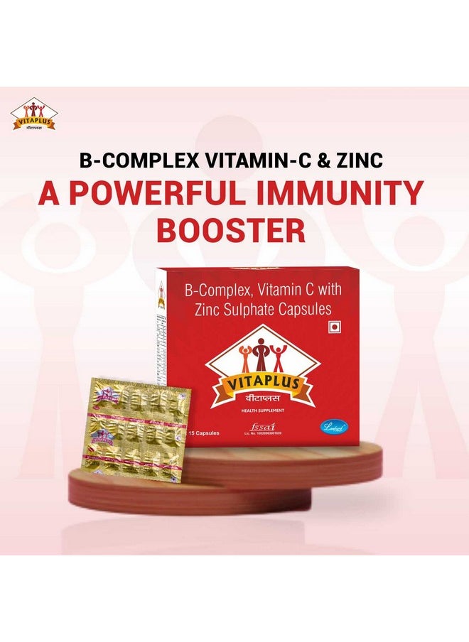 Vitaplus Capsules Pack Of 10 Strips (Total 150 Capsules) With B- Complex, Vitamin C With Zinc Sulphate|Enhances Energy And Immunity|Support Healthy Brain Function|Health Supplement (Unisex)