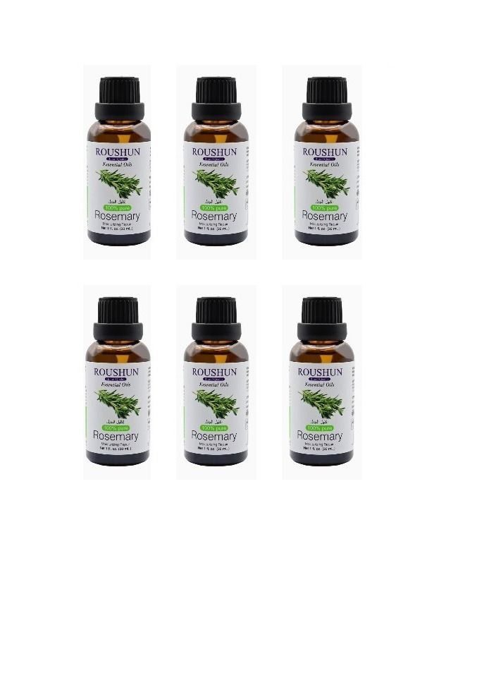 ROUSHUN 6 Piece Set Pure Rosemary Essential Oil Clear 30ml - Image 1