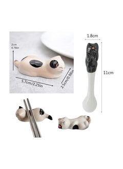 KASTWAVE Mini Cute Ceramic Cat Spoon, Hangable Tea Spoon Coffee Spoon Sugar Spoon, 4 Pcs Hanging Cup Teaspoons Cartoon Animals Spoons with 2 Chopsticks Rest, Tableware Kitchen Tools  - Image 3
