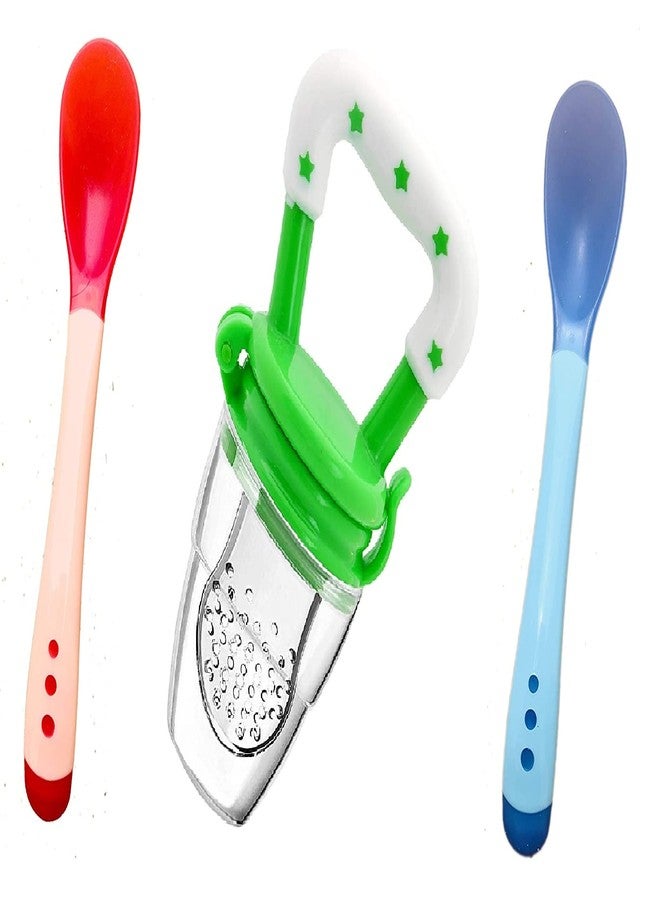 Lappu Baby Fruit Nibbler and Food Feeder for 6 to 12 Months Baby BPA Free with Baby 2 Pcs Hot Sensitive Spoon (Combo Saver) (Multi2) - Image 1
