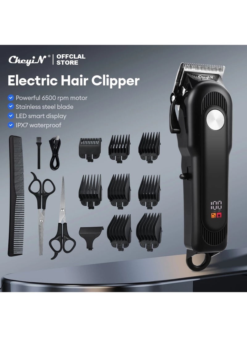 CkeyiN Cordless Hair Clipper Rechargeable IPX7 Waterproof USB Electric Hair Trimmer Strong Power Barber Shaver Low Noise LED Display Hair Cutting Mesin Rambut for Men RD002 - Image 1