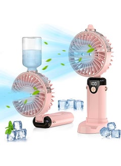Necomi Handheld Misting Fan 3 In 1 Personal Fan With Water Tank Misting Double Nozzle Design 6 Speed Strong 180°Foldable Power Display Usb Charging Can Hang Neck Mobile Phone Holder For Outdoors Pink  - Image 1