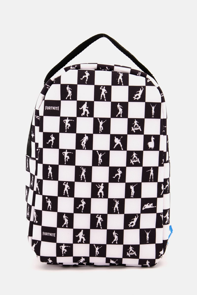 FORTNITE Kids Boy Checkered Print Lunch Bag 21 L x 28 H x 10 W cm, Black/White  - Image 2