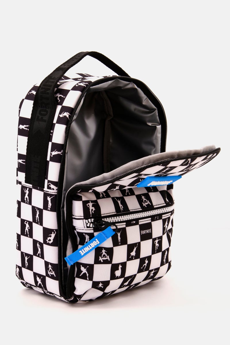 FORTNITE Kids Boy Checkered Print Lunch Bag 21 L x 28 H x 10 W cm, Black/White  - Image 3