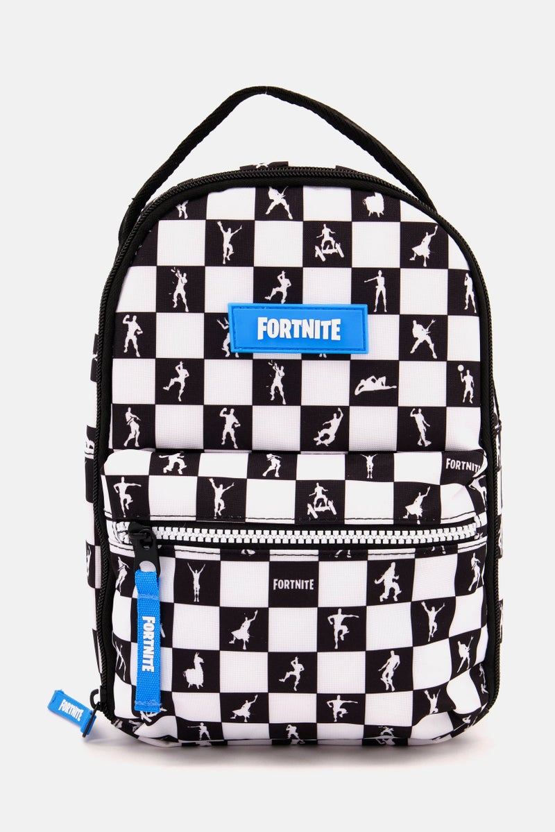 FORTNITE Kids Boy Checkered Print Lunch Bag 21 L x 28 H x 10 W cm, Black/White  - Image 1