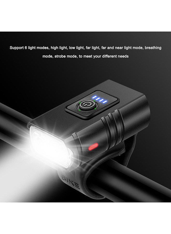Y&D - Bike Light LED Bicycle Front Headlight USB Rechargeable Cycling Waterproof Warning Lamp Black - Image 1