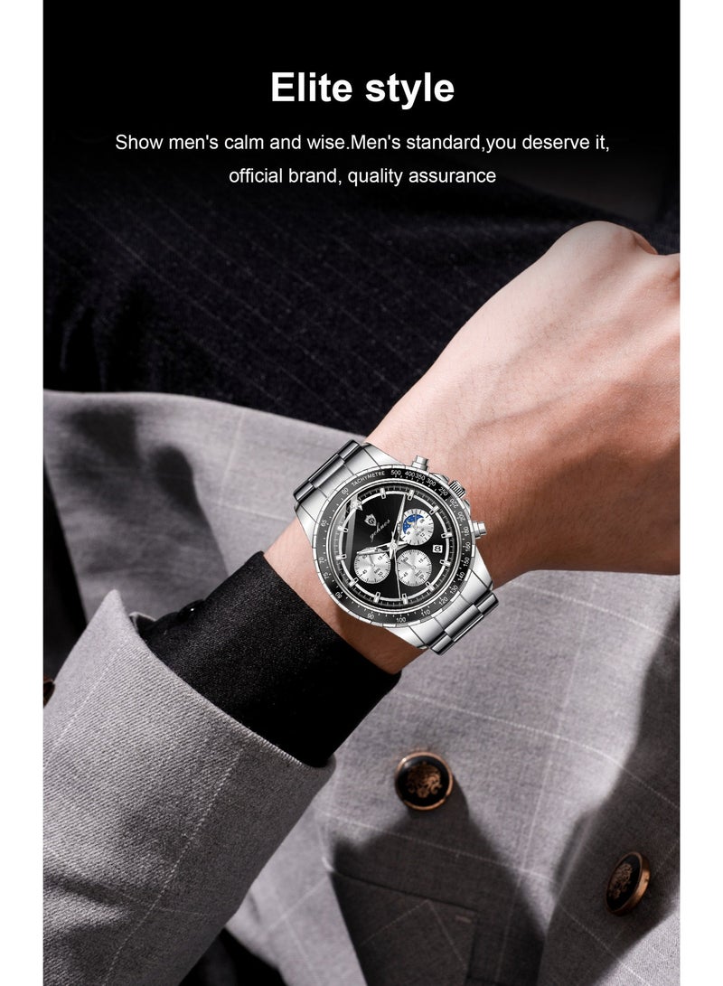 GOHUOS Men's Luxury Quartz Watch - Top Brand Luxury Waterproof Multifunctional Business Analog Wrist Watch with Stainless Steel Band - 44mm -  Father or Boyfriend Gift - Image 5