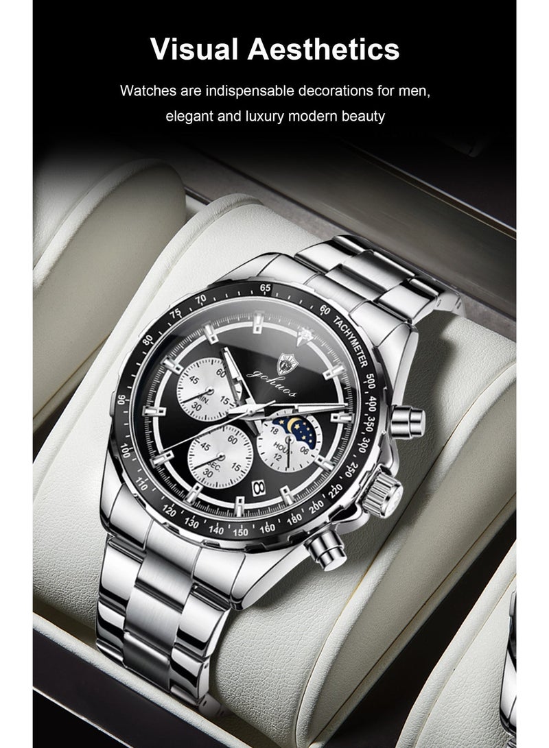 GOHUOS Men's Luxury Quartz Watch - Top Brand Luxury Waterproof Multifunctional Business Analog Wrist Watch with Stainless Steel Band - 44mm -  Father or Boyfriend Gift - Image 4