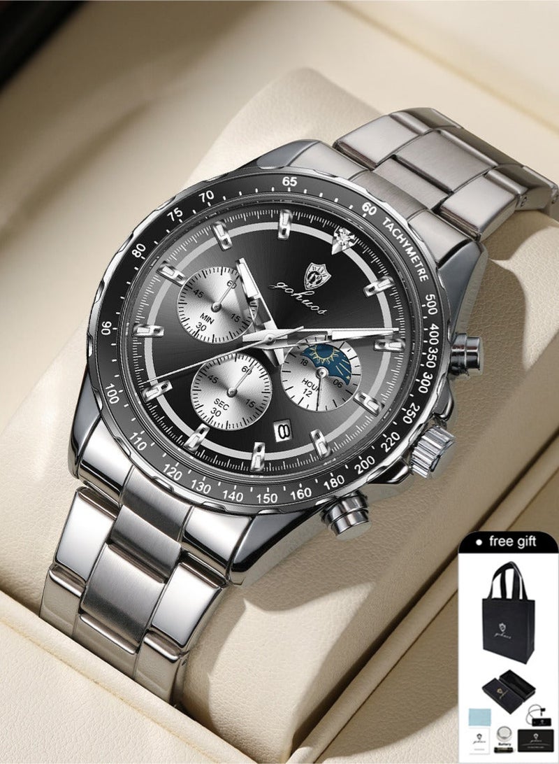 GOHUOS Men's Luxury Quartz Watch - Top Brand Luxury Waterproof Multifunctional Business Analog Wrist Watch with Stainless Steel Band - 44mm -  Father or Boyfriend Gift - Image 1