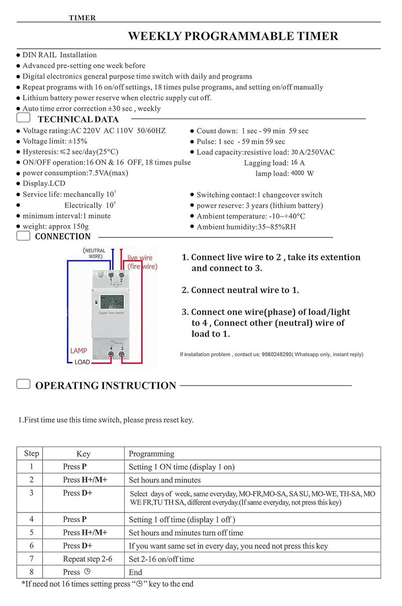 Quick Sense QsT3 Din Type Digital Timer ControllerProgrammable for DailyWeekly White - Image 3